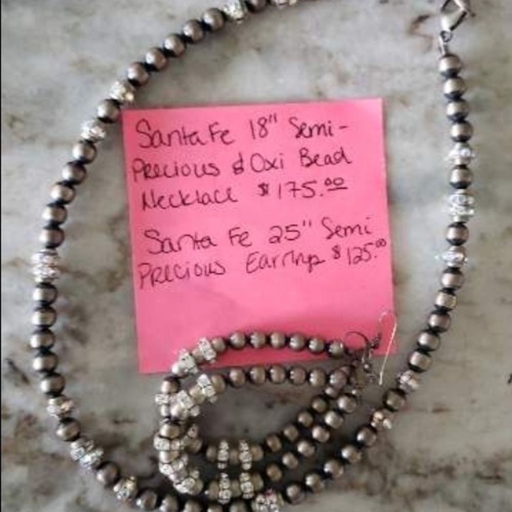 Semi-Precious Bead Necklace and Earrings Set